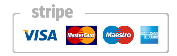 Payment methods: Visa, MasterCard, Maestro, American Express via Stripe